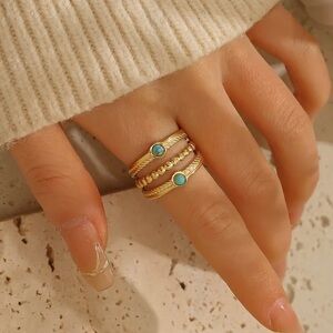 Retro layered artificial gemstone open adjustable ring